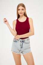 Kadın Bordo Fitilli Basic Örme Askılı Trend Spor Atlet - Bordo - 1