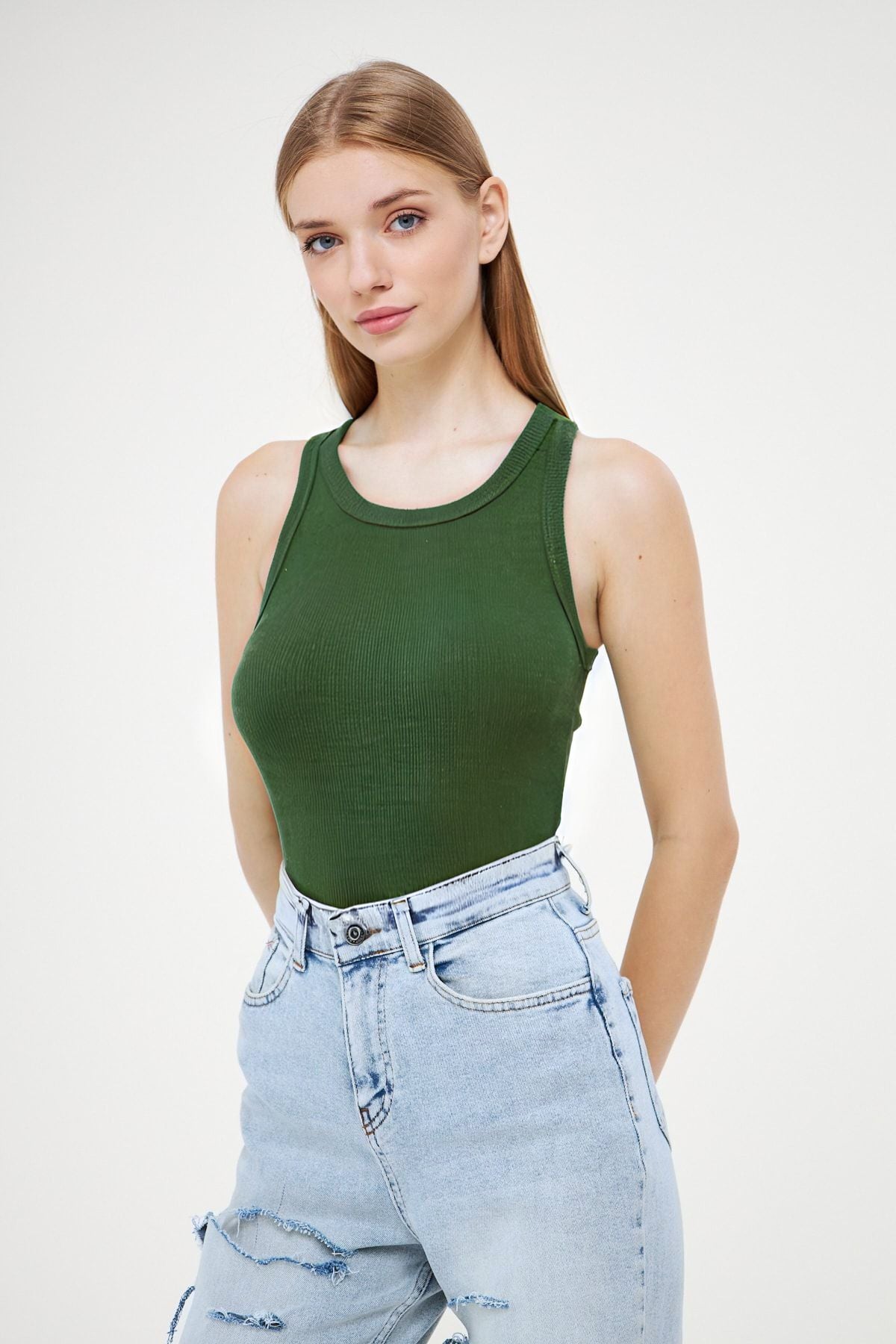 Kadın Yeşi̇l Fitilli Basic Örme Askılı Trend Spor Atlet - Yeşil - 1