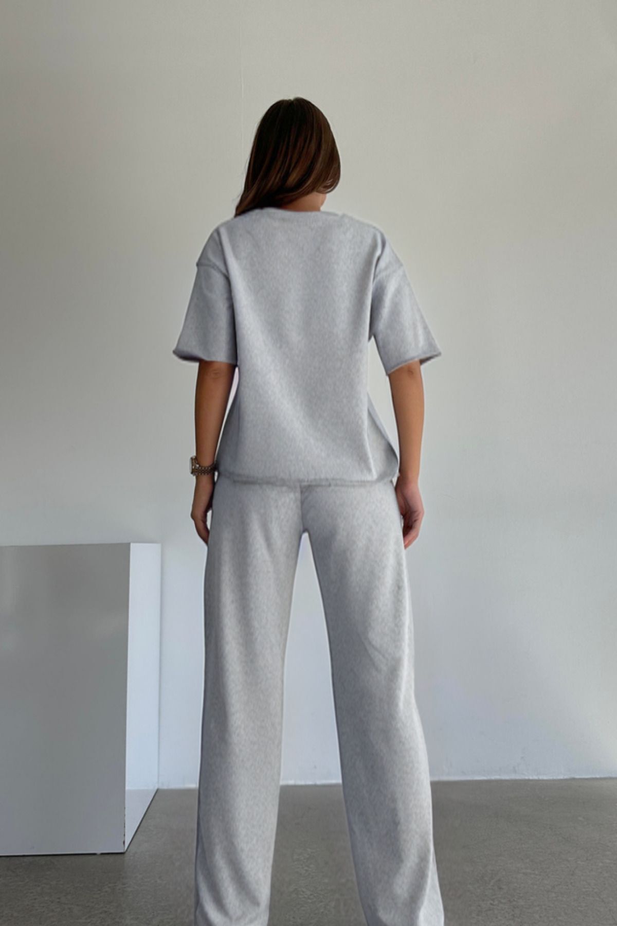 Kadın Gri̇ Düğmesiz Kısa Kol Pamuklu Pijama Takımı - Gri - 2