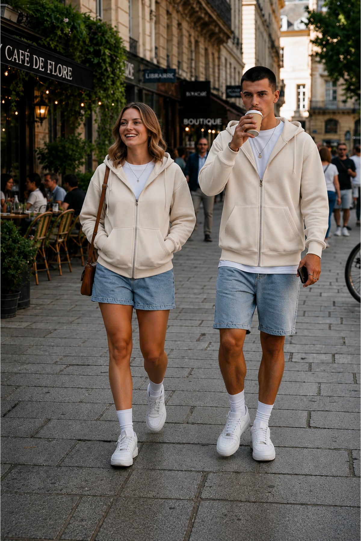 Unisex Kapüşonlu Oversize Full Fermuarli Rahat Kesi̇m Mevsi̇mli̇k Yeni̇ Sezon Günlük Hirka - Bej - 2