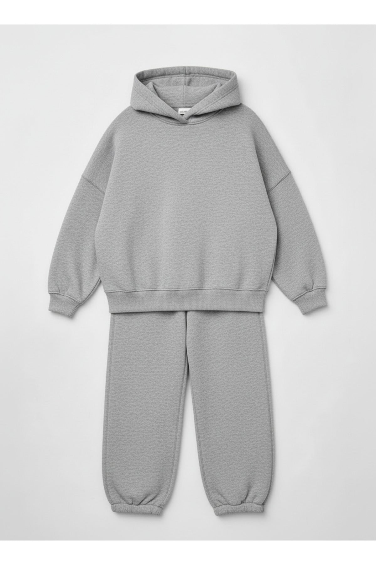 Çocuk Unisex 3 İ̇pli̇k Şardonlu Kalin Rahat Kesi̇m Eşofman Takimi - Gri Melanj - 2