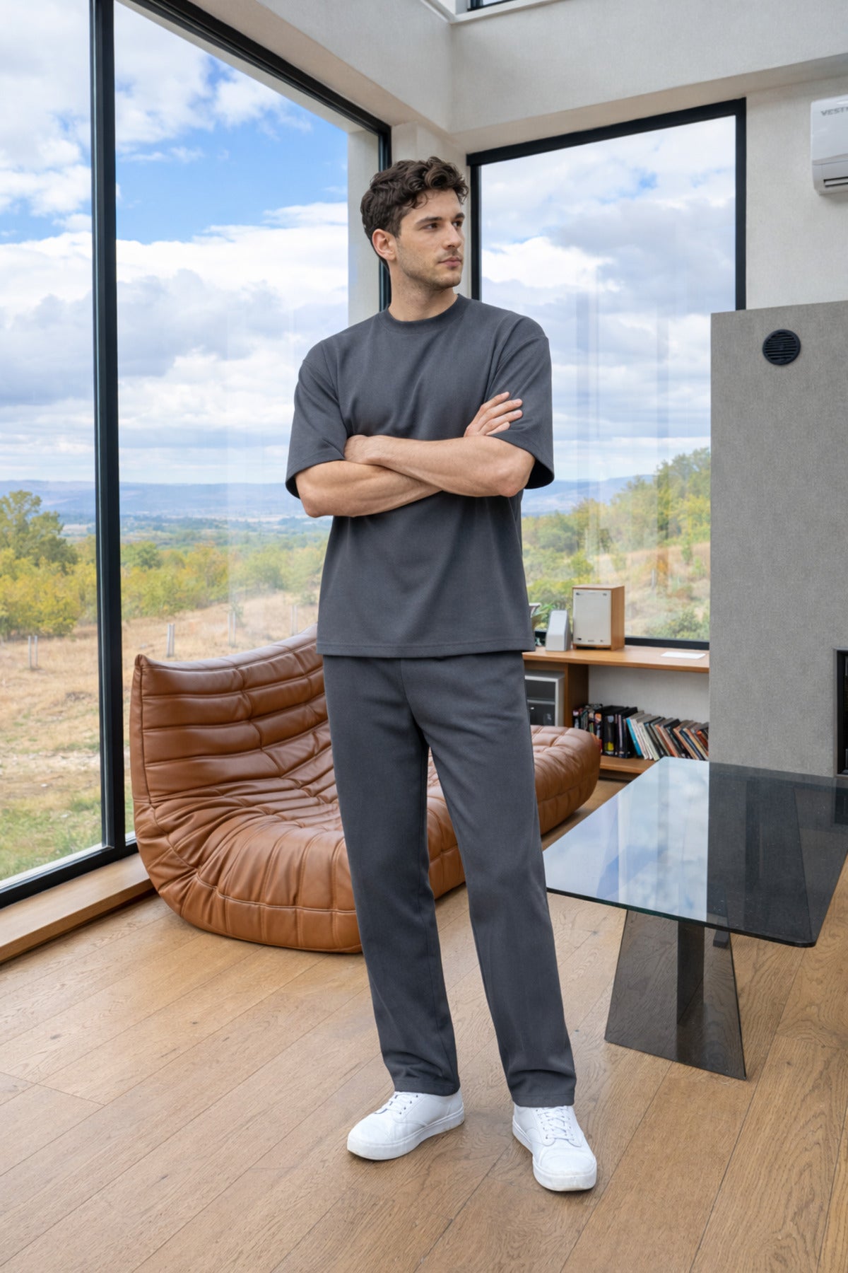 Yeni Sezon Erkek Oversize Takım Trend Model - Füme - 1