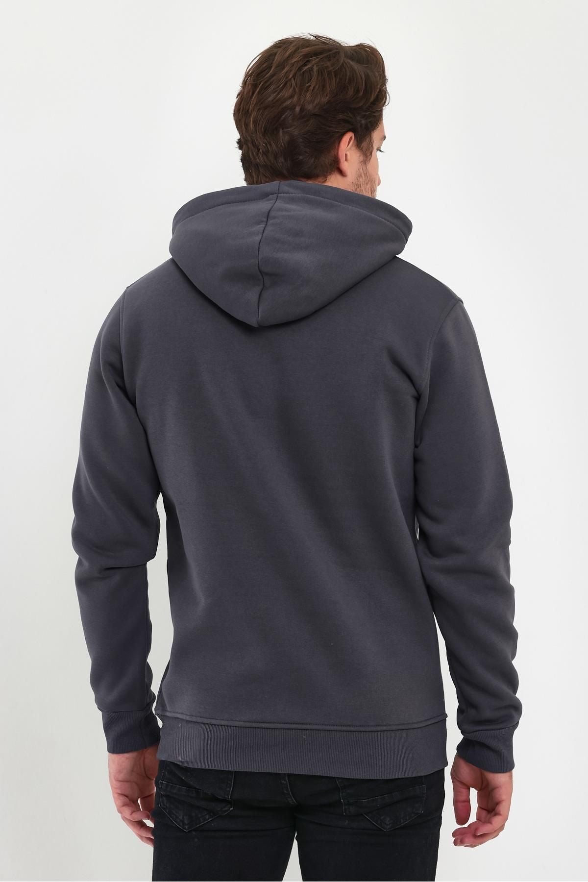 Erkek Kapşonlu Kanguru Cep Sweatshirt - Füme - 7
