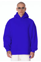 Erkek Bol Kesim Oversize 3 İ̇plik İ̇çi Pamuklu Şardonlu Kanguru Cep Kapşonlu Kışlık Hoodie Sweatshirt - Saks Mavisi - 2