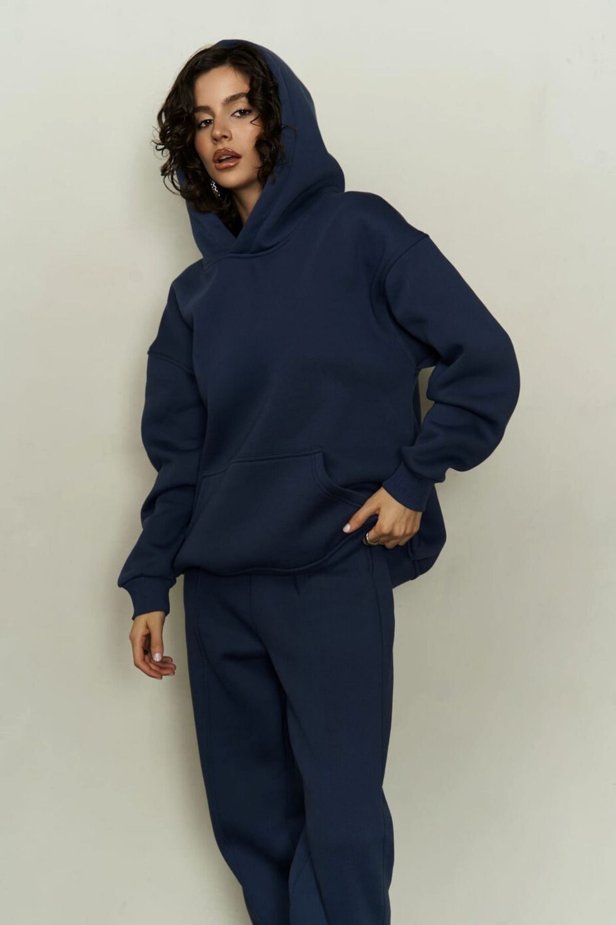 Kadin Oversi̇ze Kalin Kişlik Eşfoman Takimi - NAVYBLUE - 1
