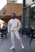 Erkek Unisex 3 İ̇plik Bej Takim Bisiklet Yaka Sweatshirt Ve Eşofman Altı - Bej - 1