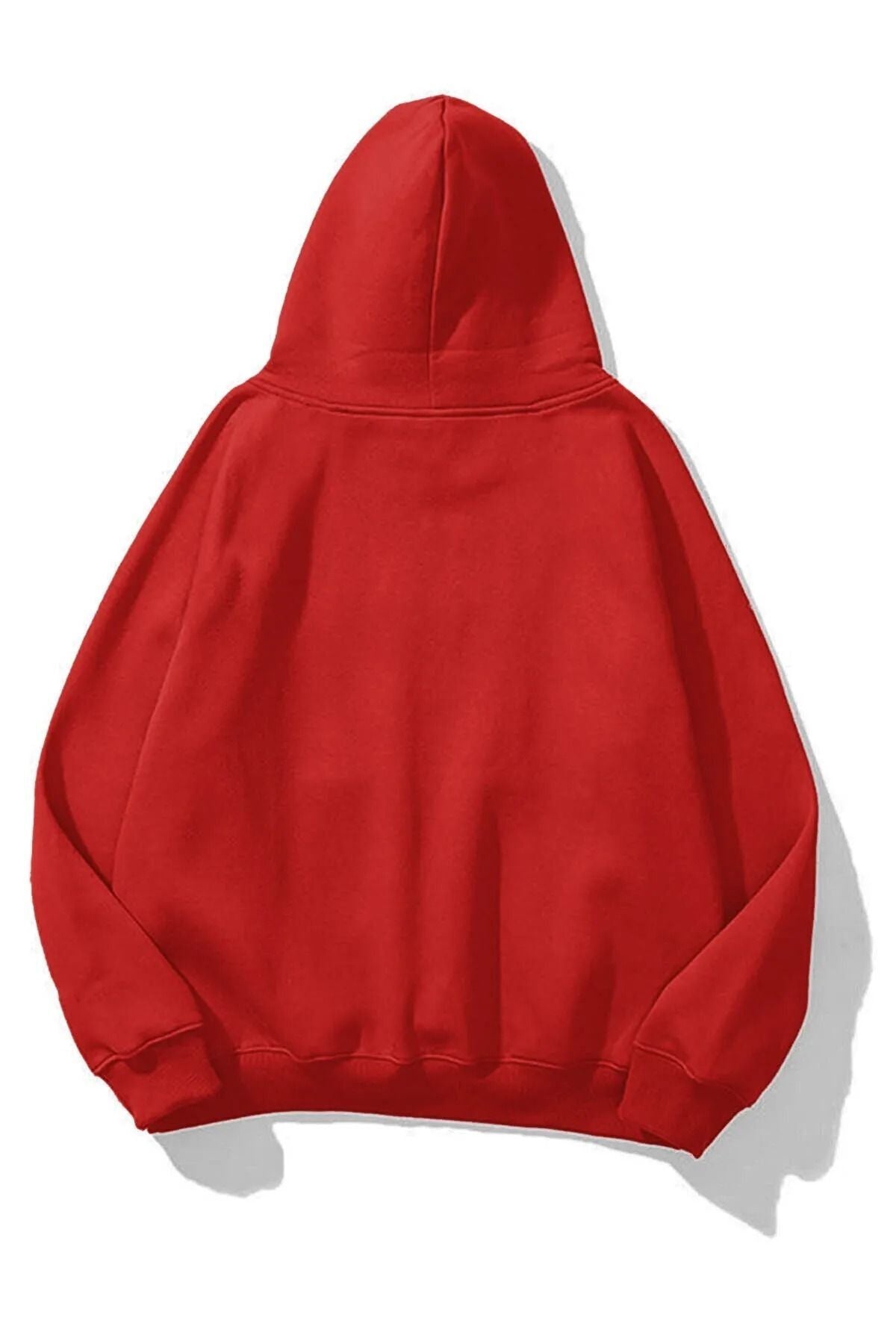 Unisex Oversize Kapşonlu Kırmızı Hoodie Pamuklu Sweatshirt - Kırmızı - 2