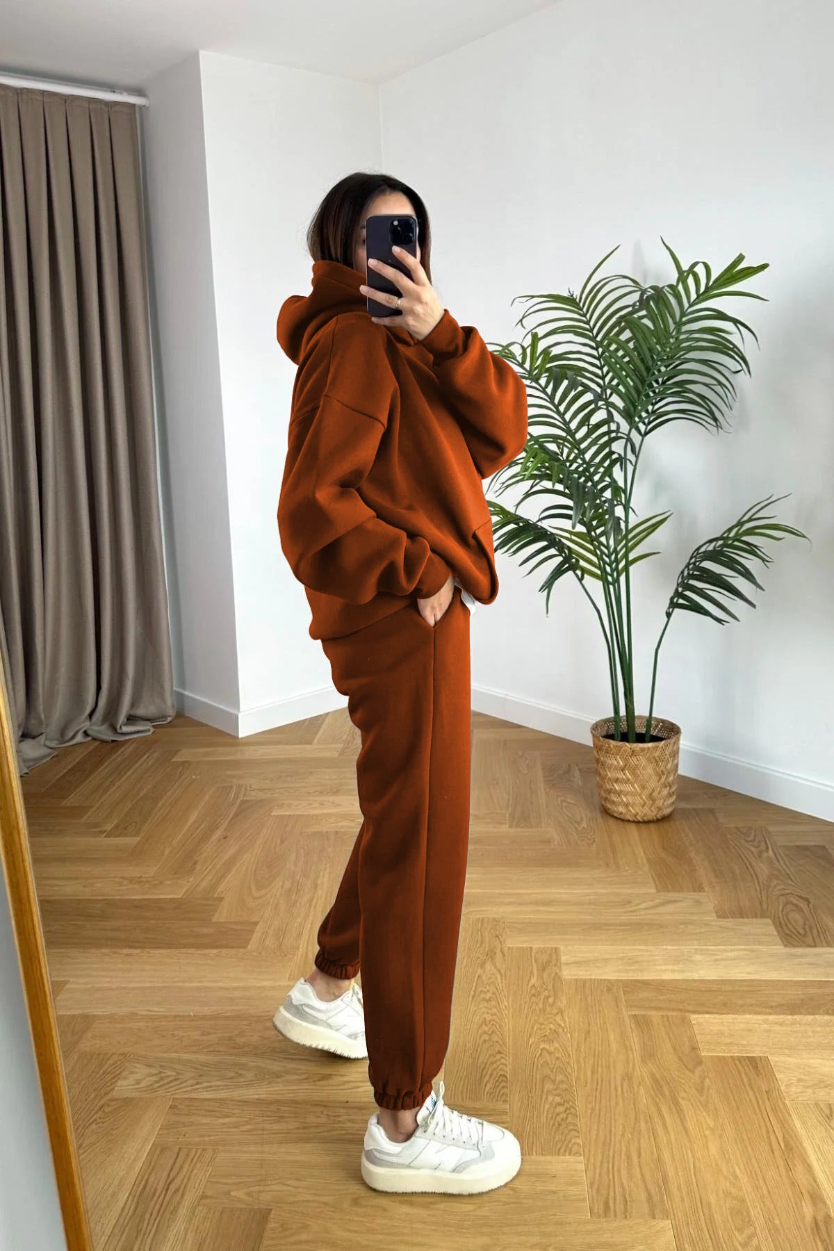 Kadin 3 İ̇pli̇k Oversi̇ze Premi̇um Sweatshi̇rt Eşofman Takimi - Kiremit - 2