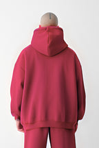 Erkek Bol Kesim Oversize 3 İplik İçi Pamuklu Şardonlu Kanguru Cep Kapşonlu Kışlık Hoodie Sweatshirt - Mürdüm Melanj - 2