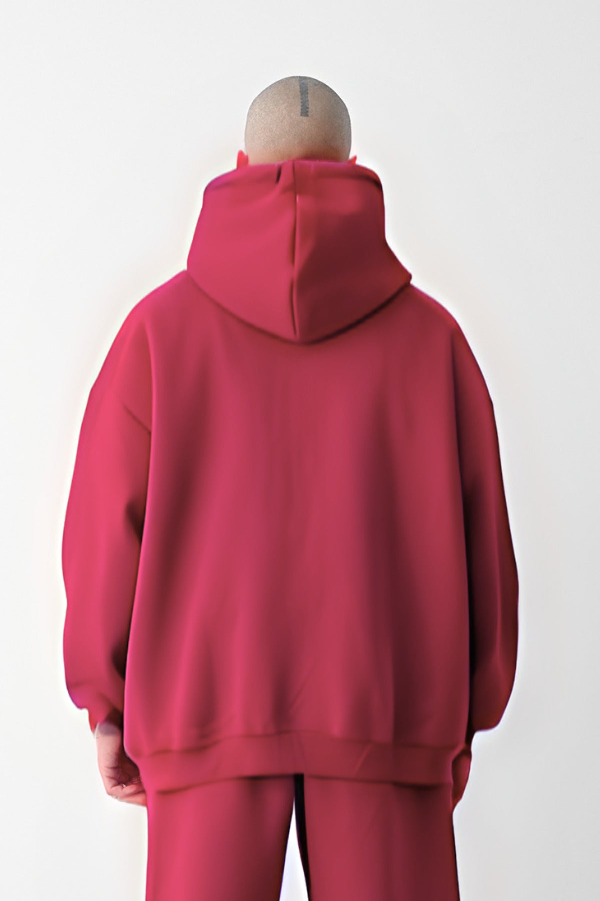 Erkek Bol Kesim Oversize 3 İplik İçi Pamuklu Şardonlu Kanguru Cep Kapşonlu Kışlık Hoodie Sweatshirt - Mürdüm Melanj - 2