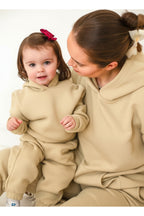 Unisex 3 İ̇pli̇k Şardonlu Oversi̇ze Anne Çocuk Ai̇le Eşofman Takimi - Bej - 2