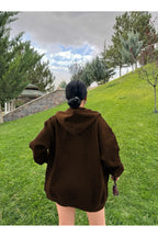 Kahverengi Kadın Düz Fermuarlı Oversize Hırka Sweatshirt - Kahverengi - 2