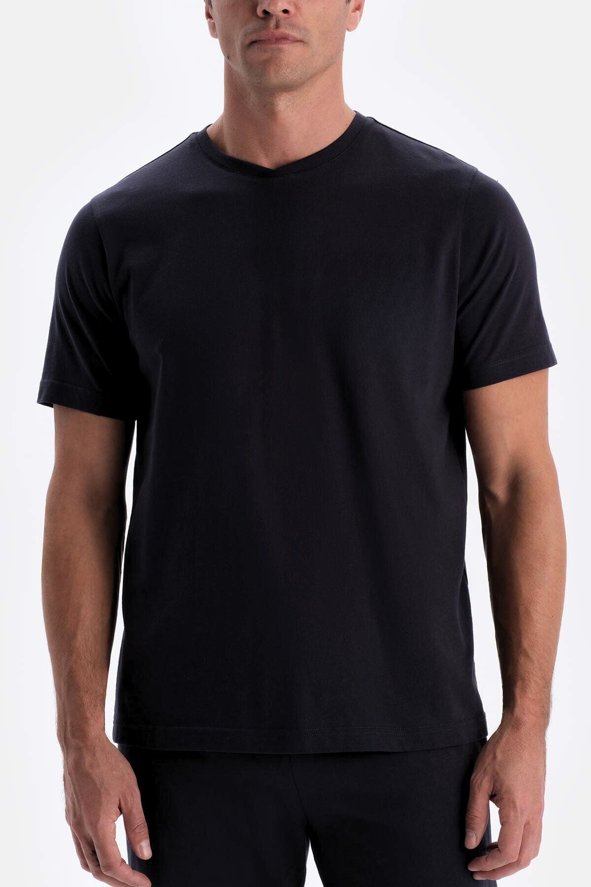 Erkek Si̇yah T-shirt Alt Üst Penye Pijama Takımı - Siyah - 3