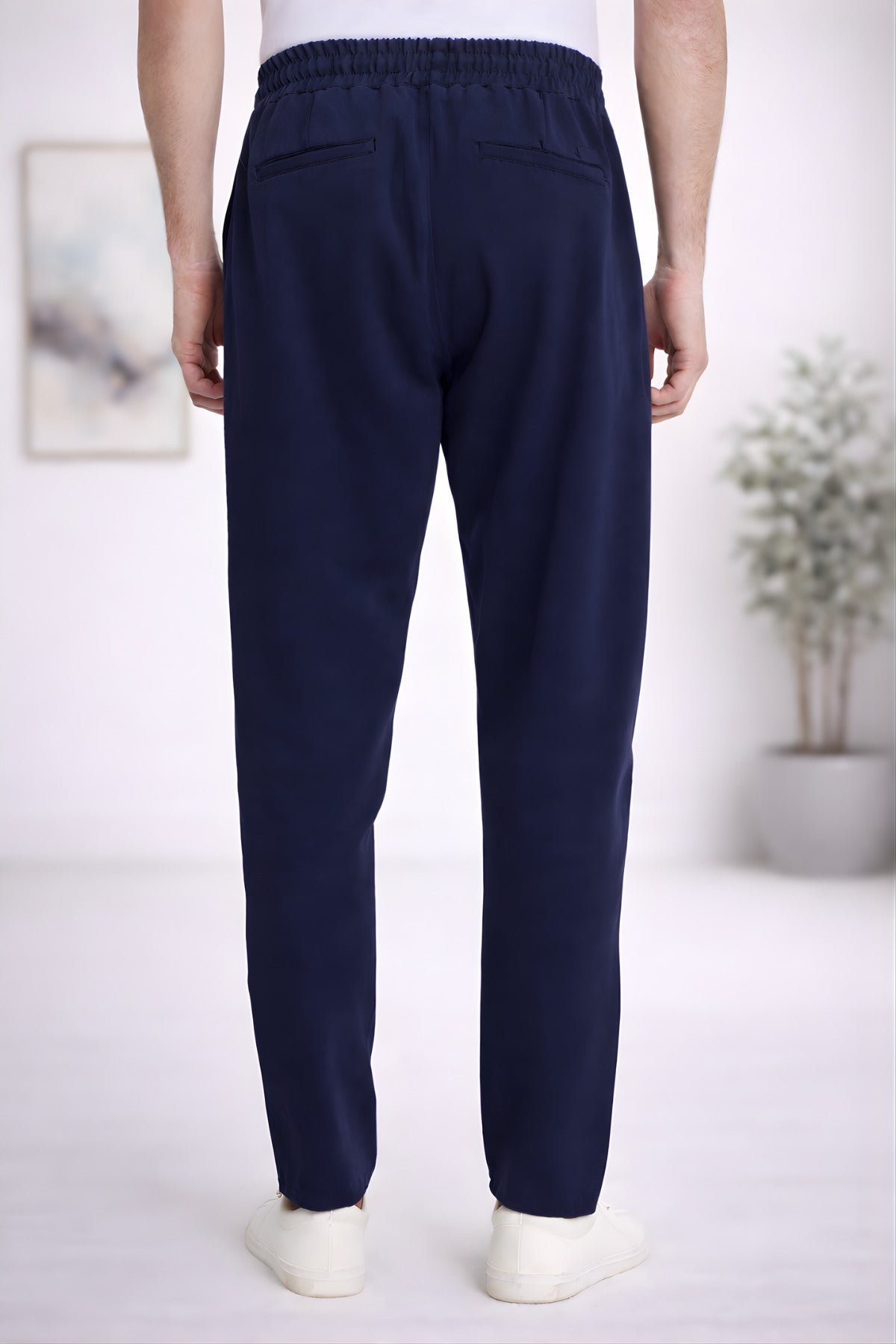 Erkek Regular Fit Beli Lastikli Bağcıklı Rahat Kesim Yan Cepli Jogger Pantolon - Lacivert - 4