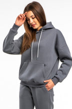 Kadın Rahat Kalıp Günlük Kapşonlu Sweatshirt - Füme - 2