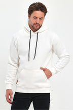 Erkek Kapşonlu Kanguru Cepli̇ 3 İ̇pli̇k Kalin Sweatshi̇rt - Beyaz - 2