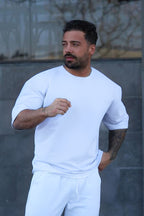 Erkek Oversize Pamuklu Nefes Alan T-shirt - Beyaz - 2
