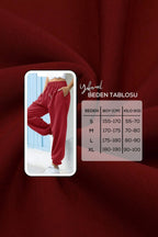 Kadın Bordo Kalın İ̇çi Polarlı Basic Jogger Örme Eşofman Altı - Bordo - 4