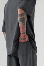 Erkek Oversize Penye T-shirt - Füme - 3