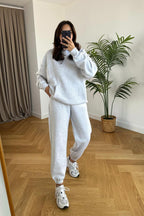 Kadin 3 İ̇pli̇k Oversi̇ze Premi̇um Sweatshi̇rt Eşofman Takimi - Gri Melanj - 3