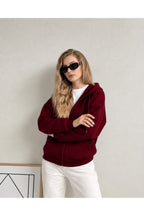 Kadin 3 İ̇pli̇k Kapüşonlu Fermuarli Oversi̇ze Sweatshirt Hirka - Bordo - 3