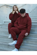 Unisex Çi̇ftlere Özel 3 İ̇pli̇k Şardonlu Eşofman Takimi - Bordo - 1