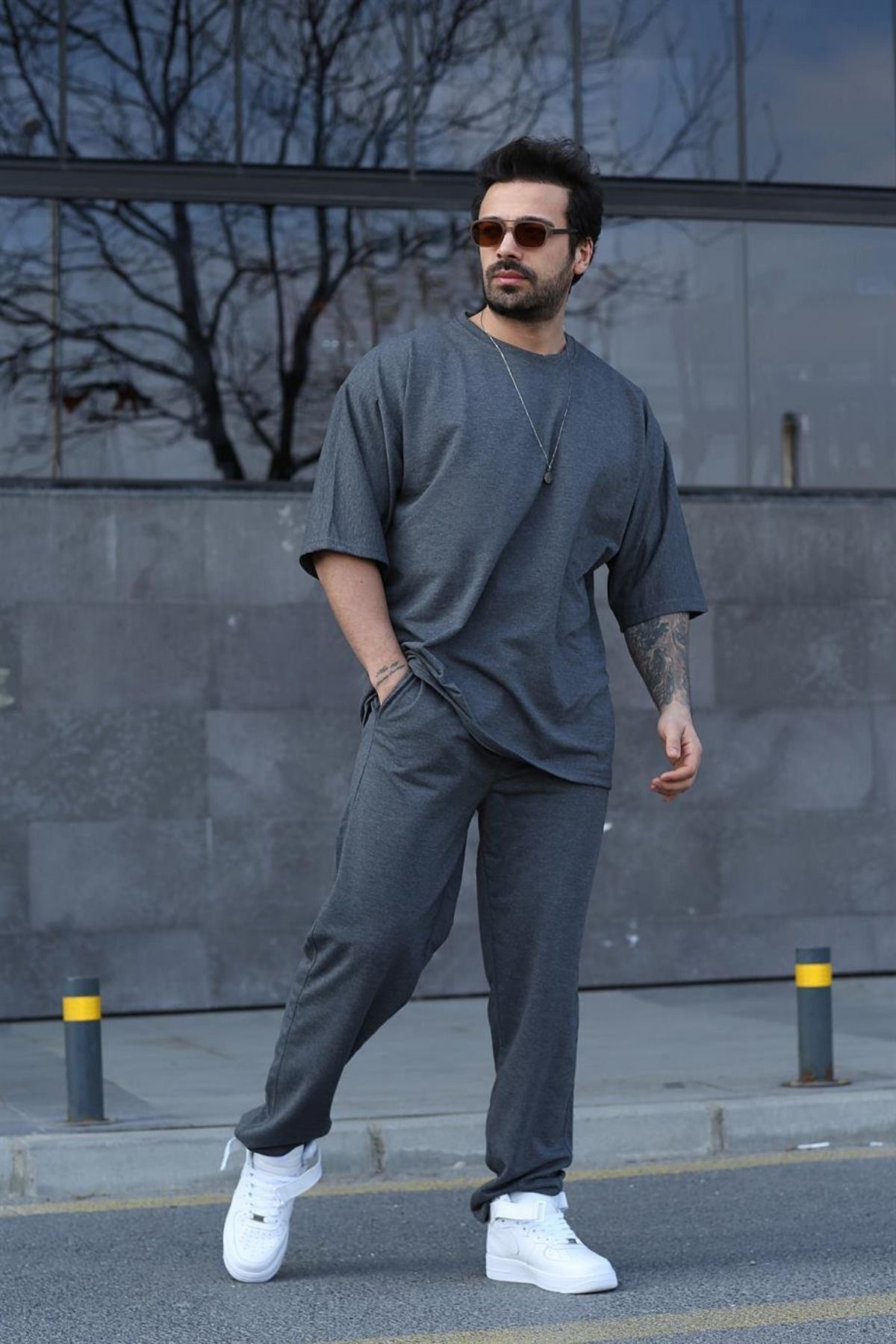 Erkek Gündelik Kısa Kollu T-shirt Pijama Takımı - Füme - 5