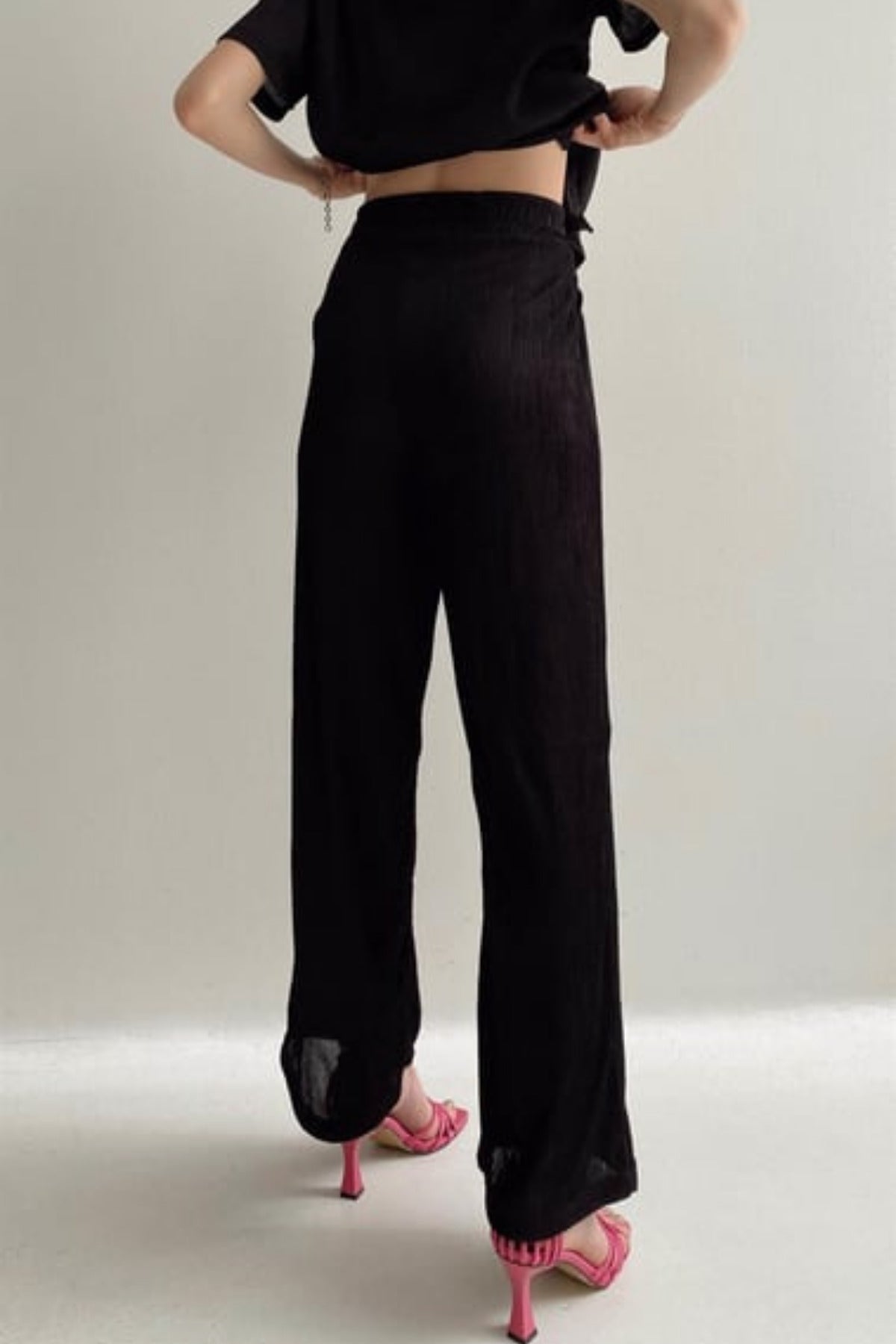 Kadın Bürümcük Kısa Kollu Alt-üst Takım - Siyah - 3