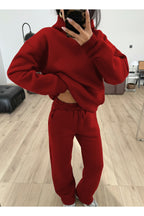 Kadın Boyfriend 3 İplik Şardonlu Bol Paça Oversize Casual Takım - Kırmızı - 3