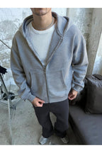 Erkek Unisex Model Basic 3i̇plik Kapşonlu Hırka - Gri Melanj - 2