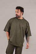 Erkek Oversize Comfort Penye T-shirt - Haki - 1