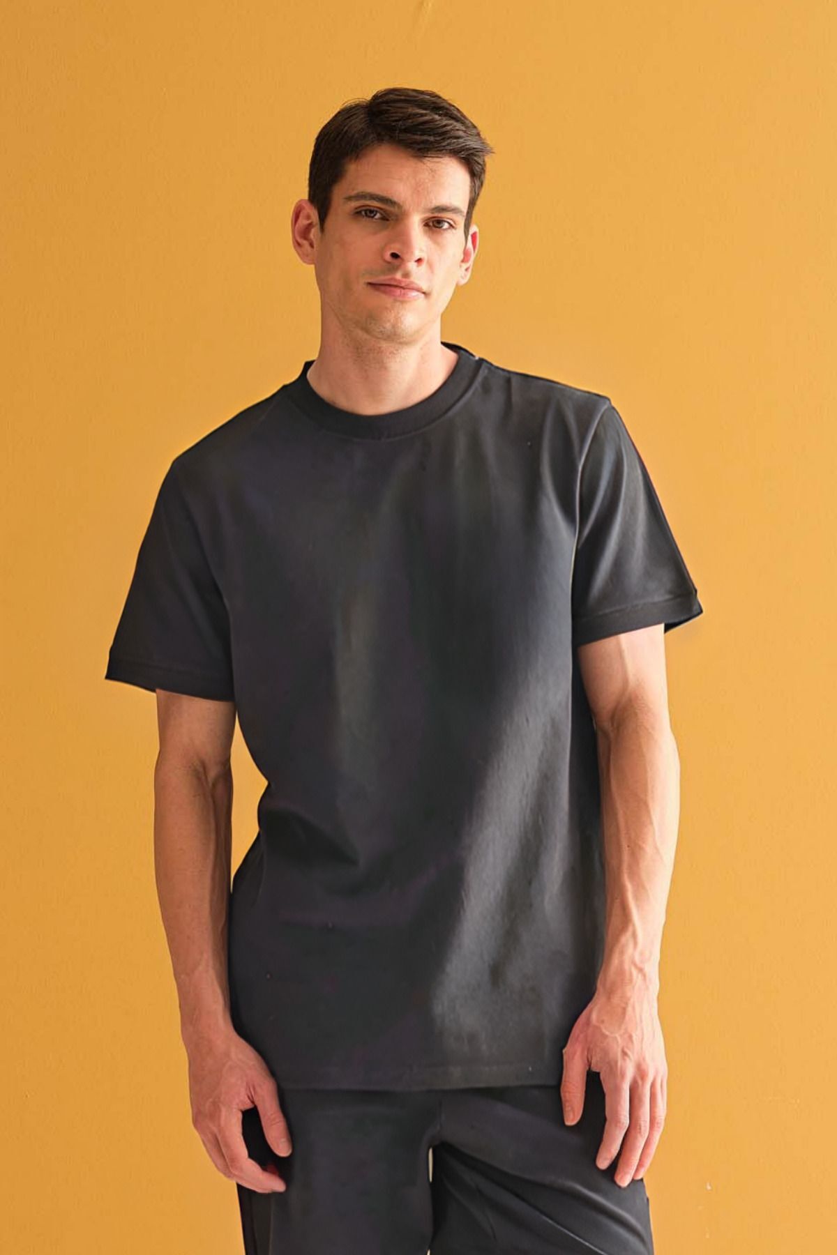 Erkek Oversize Comfort Kısa Kollu T-shirt - Füme - 3
