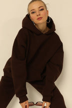Kadın Salaş Bol Günlük Oversize Sweatshirt - Kahverengi - 3