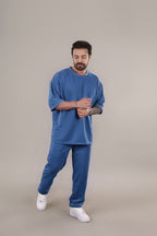 Erkek Oversize Kısa Kollu T-shirt Pijama Takımı - İndigo - 2