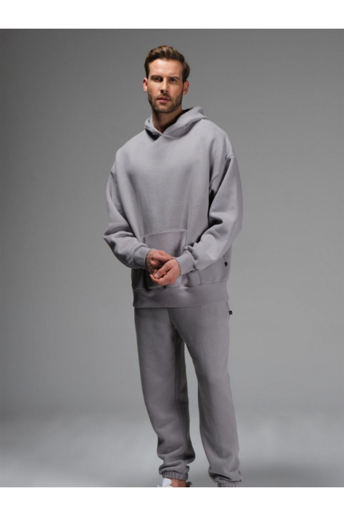 Erkek 3 İ̇pli̇k İ̇çi̇ Pamuklu Kalin Jogger Eşofman Takimi - Gri - 6