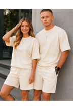 Unisex Kadın Erkek Oversize 2 İ̇plik Pamuklu Modal Penye Premium Rahat Kalıp Yazlık Yeni Sezon Şortlu Takım (tekli̇) - Bej - 4