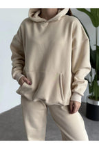 Kadın Bej Brooklyn Oversize Kapşonlu Alt Üst Eşofman Takımı - Beige - 4