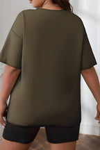 Kadın Kısa Kollu Bisiklet Yaka Tişört Salaş Oversize - Haki - 2
