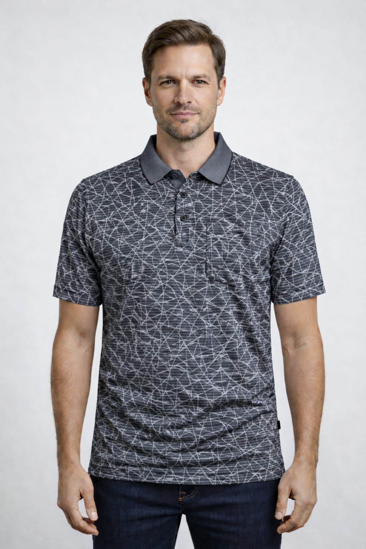 Erkek Polo Yaka Baba Grubu Kısa Kollu Tişört Regular Fit Yazlık - Gri Siyah - 1