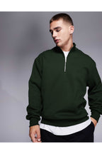 Erkek Yarım Fermuarlı Basic Oversize Dik Yaka Sweatshirt Kazak - Koyu Yeşil - 1