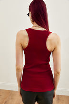 Kadın Bordo Fitilli Basic Örme Askılı Sporcu Atlet - Bordo - 2