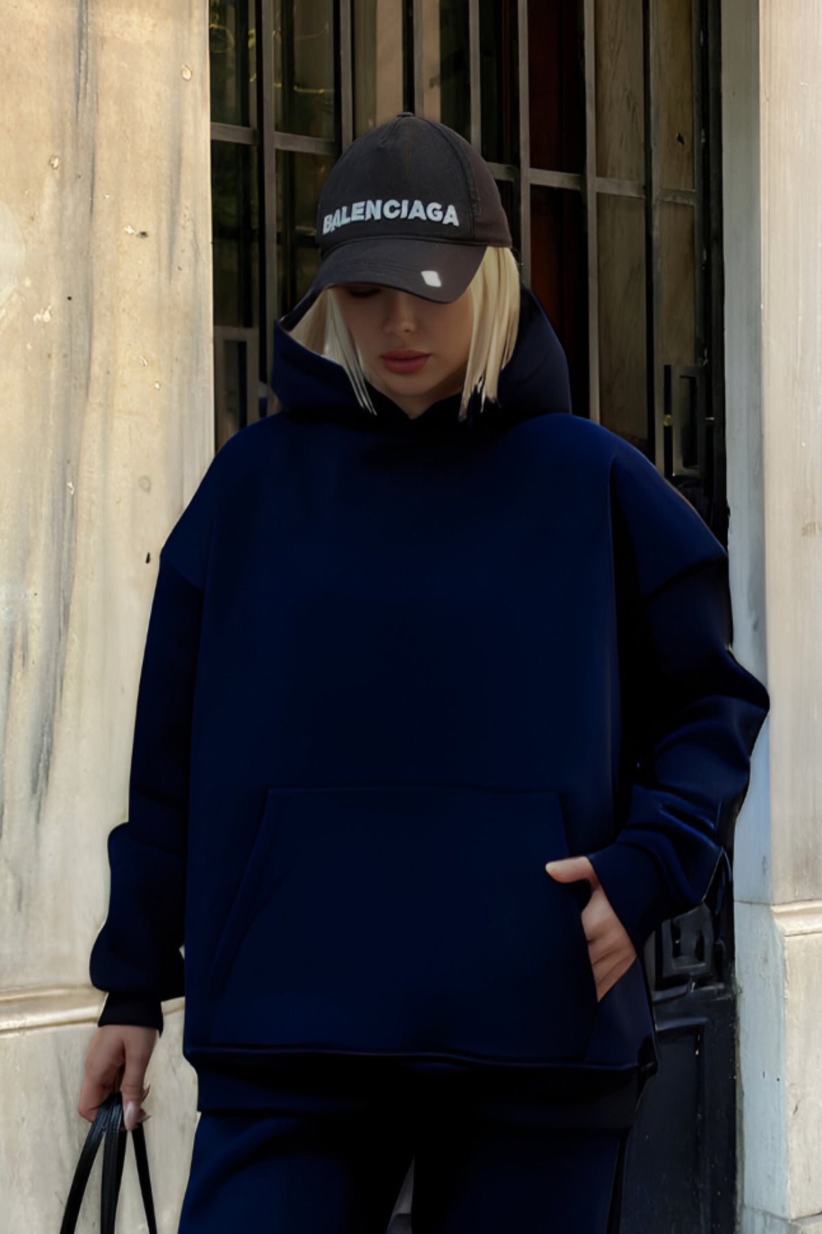 Premium Kalite 3 İplik Sweatshirt Kapuşonlu - Lacivert - 2