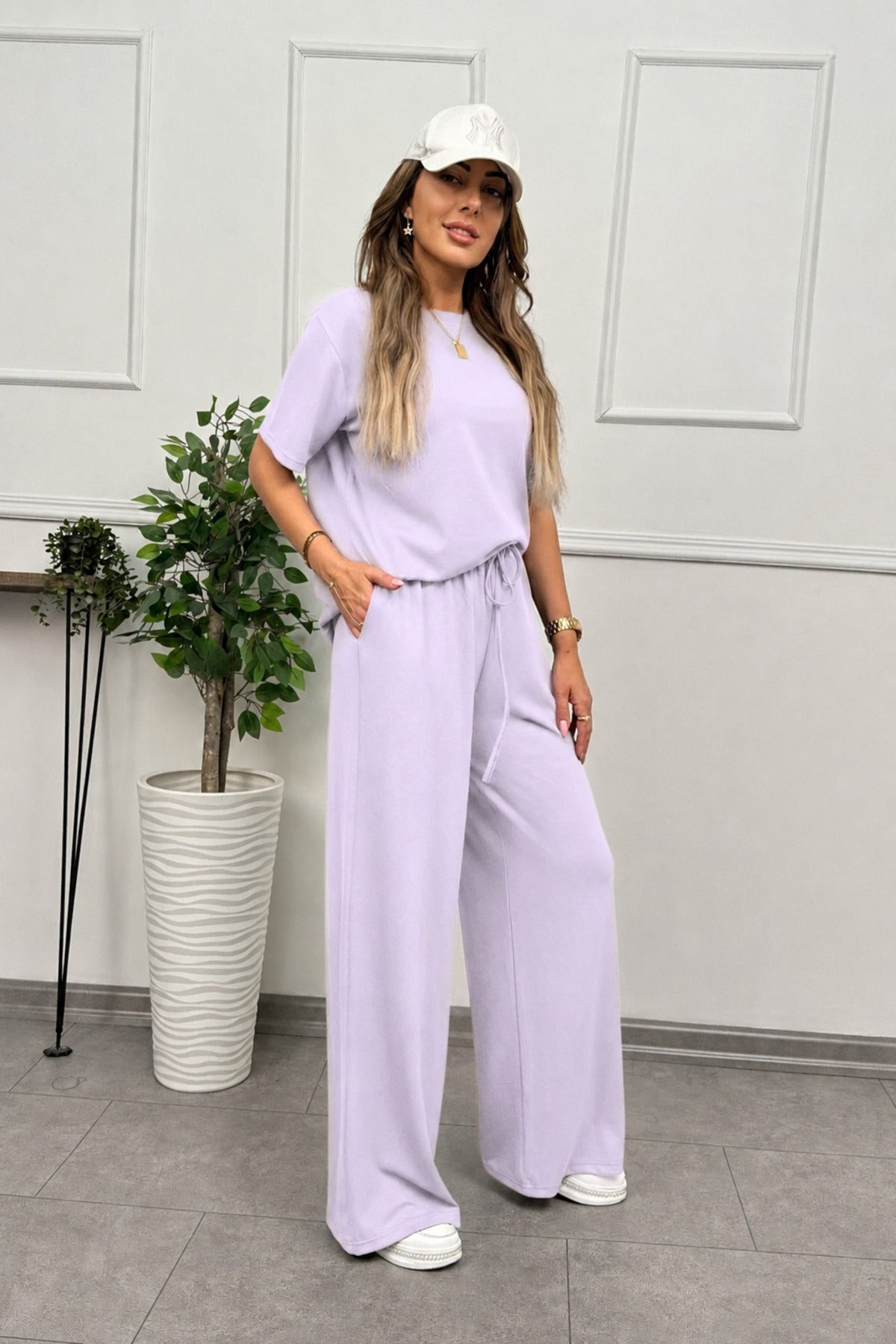 Kadın Modal Penye Full Esnek Süper Yüksek Bel Takım - Lila - 3