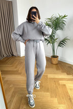 Kadin 3 İ̇pli̇k Oversi̇ze Premi̇um Sweatshi̇rt Eşofman Takimi - Gri - 3