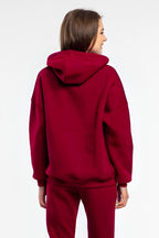 Kadin 3 İ̇pli̇k Kapşonlu Kanguru Cep İ̇çi̇ Puf Sweatshi̇rt - Bordo - 4