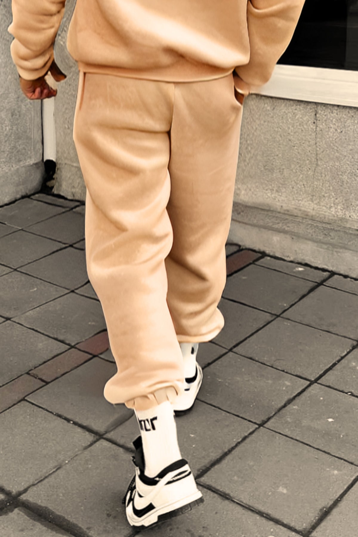 Erkek Jogger Baskısız Tek Renk Spor Eşofman Altı - Vizon - 2
