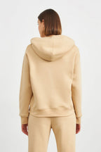 Kadın Yumuşak Kumaş Geniş Kalıp Hoodie Sweatshirt - Vizon - 3