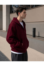 Erkek 3 İ̇pli̇k Fermuarli Kapüşonlu Oversi̇ze Rahat Sweatshirt Hirka - Bordo - 4
