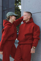 Unisex 3 İ̇pli̇k Şardonlu Çi̇ftleri̇n Kullanimina Uygun Jogger Eşofman Takimi (tekli̇) - Kırmızı - 3