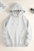 Unisex 3 İ̇plik Kapşonlu İ̇çi Pamuklu Şardonlu Kanguru Cep Okul Sweatshirt - Beyaz - 1